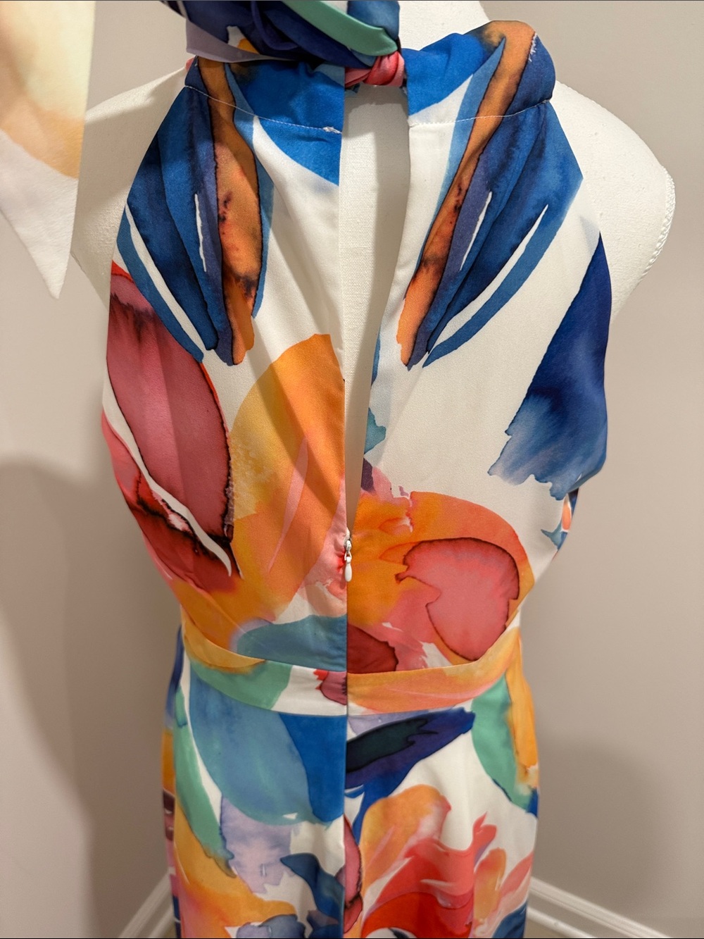 Tahari Multicolor Halter style front Floral Watercolor Maxi Dress - Picture 3 of 5